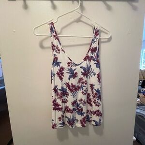 Floral Print Sleeveless Top - White and Purple